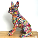 Large 32cm GROOVY ART colourful Boston Terrier French Bulldog style ornament figurine Dog lover gift