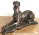 Exclusive to Animal Crackers - Laying Greyhound sculpture by Harriet Glen, in quality Cold Cast Bronze