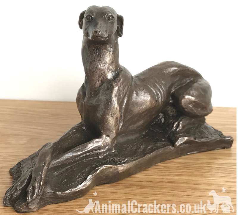 Exclusive to Animal Crackers - Laying Greyhound sculpture by Harriet Glen, in quality Cold Cast Bronze