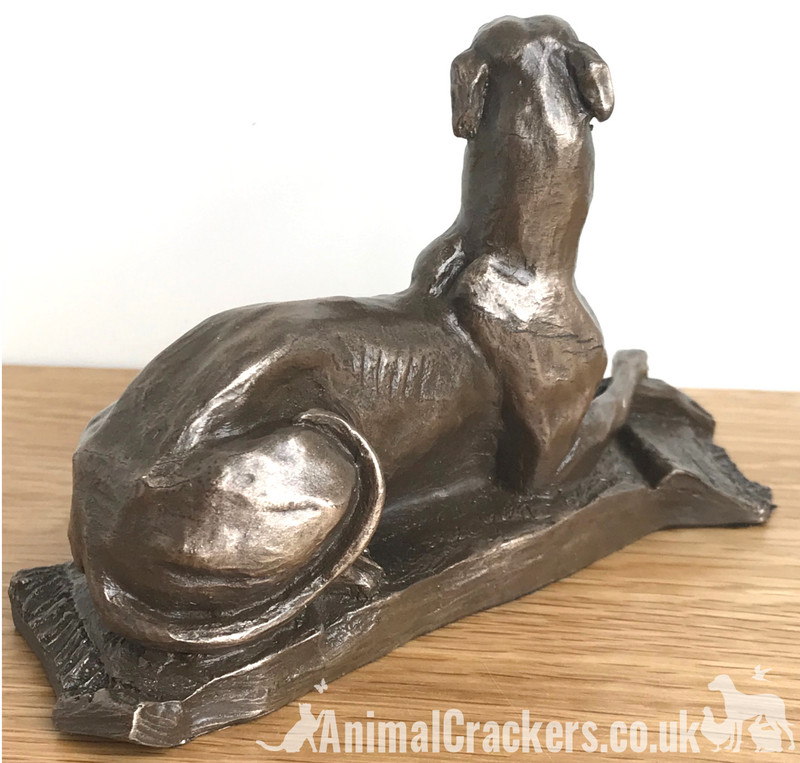 Exclusive to Animal Crackers - Laying Greyhound sculpture by Harriet Glen, in quality Cold Cast Bronze