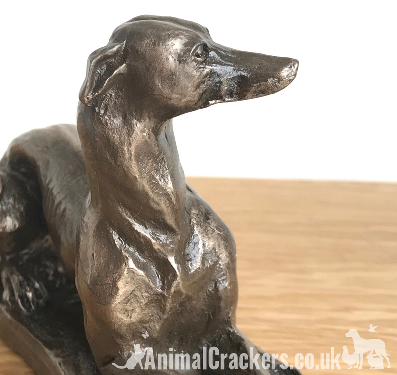 Exclusive to Animal Crackers - Laying Greyhound sculpture by Harriet Glen, in quality Cold Cast Bronze