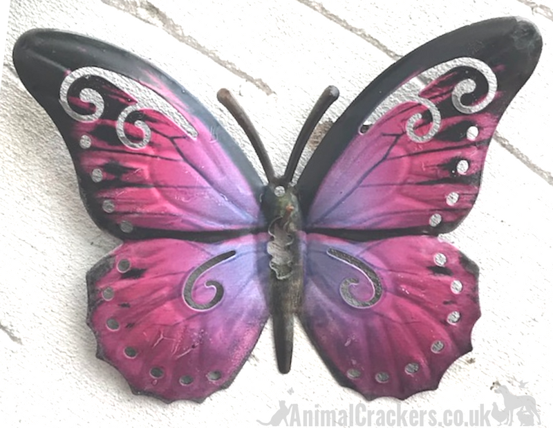 Set of 3 16cm pink blue white coloured metal Butterfly garden decoration wall art