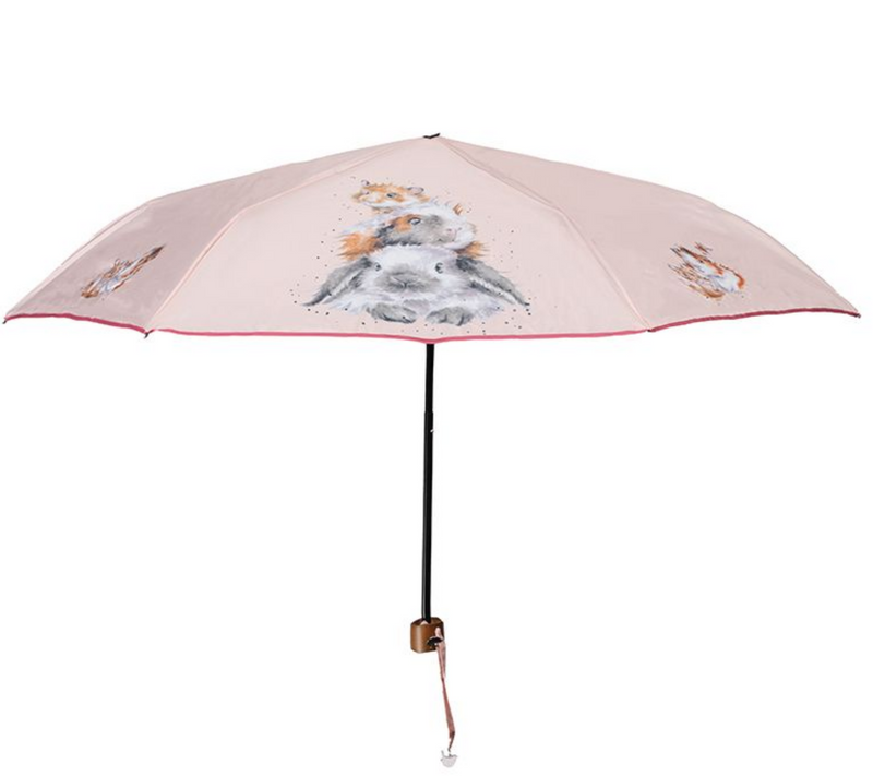 Wrendale Designs Pink 'Piggy in the Middle' Umbrella with Guinea Pig, Hamster & Rabbit images