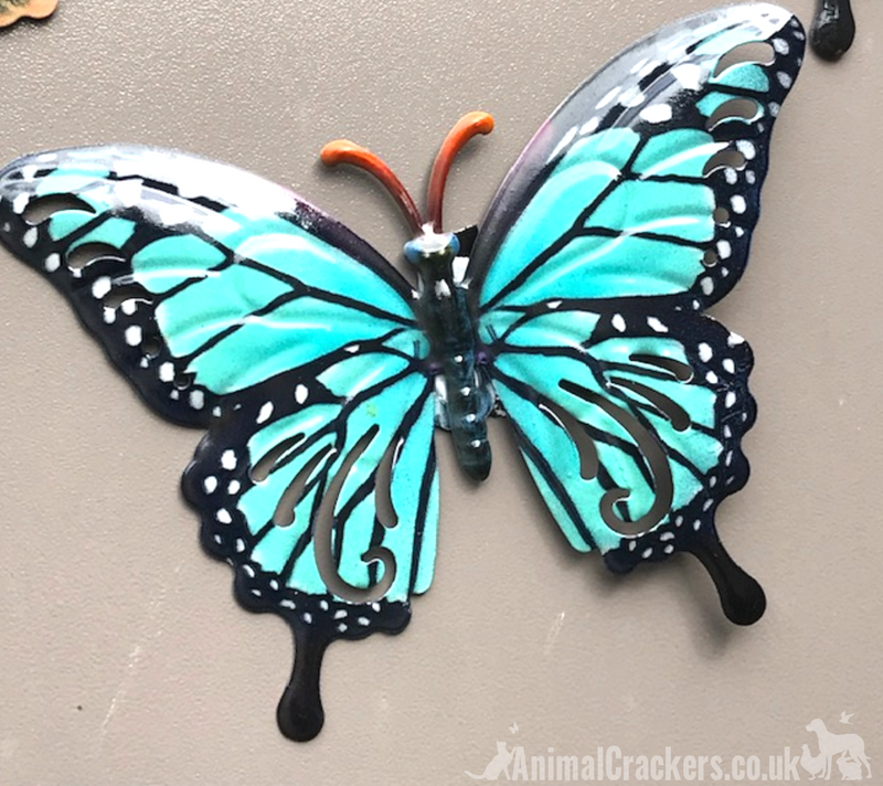 Set of 3 bright 16cm Metal Butterflies in Orange, Purple & Blue