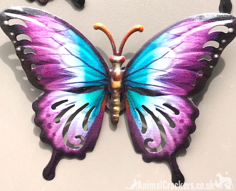 Set of 3 bright multicoloured 16cm Metal Butterflies garden decoration wall art
