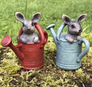Cute Bunny in choice of RED or BLUE Watering Can, novelty fairy garden ornament decoration, Rabbit lover gift