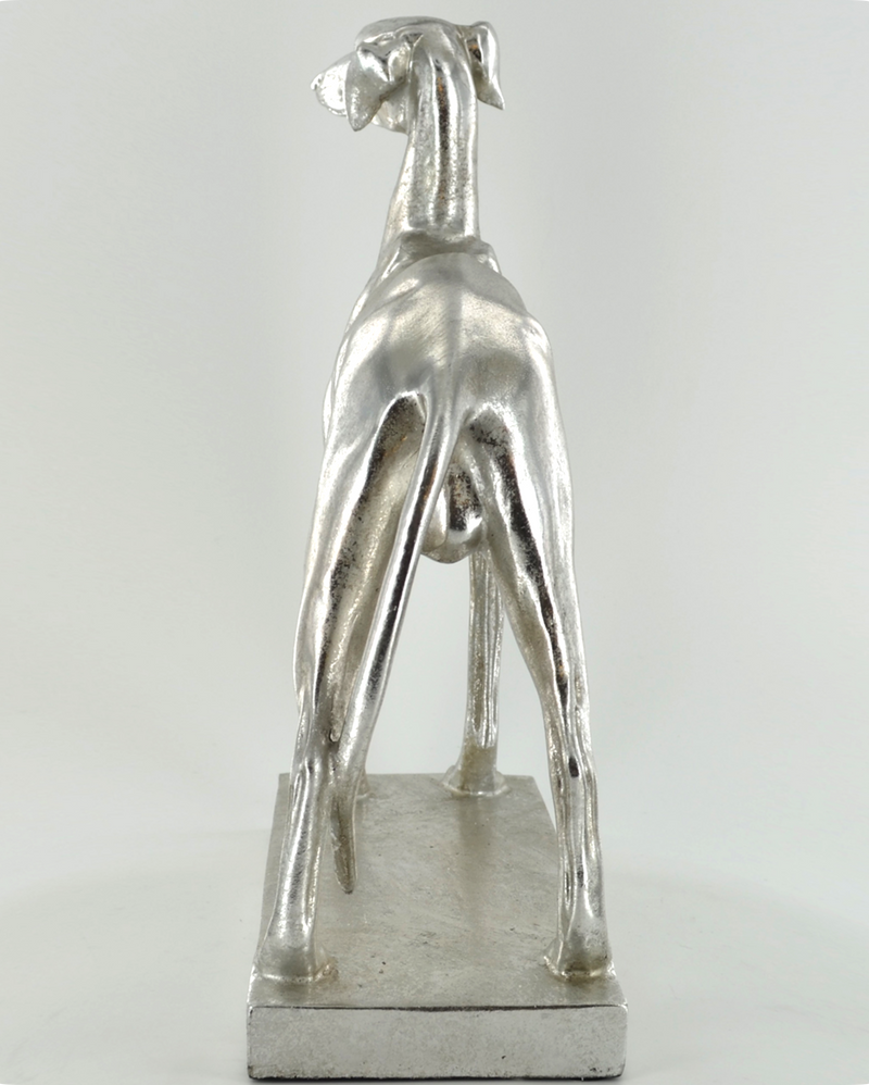 Large stylish 31cm silver effect Greyhound figurine, Greyhound collectable