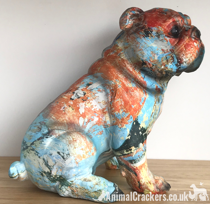 Large 22cm colourful paint splash effect Bulldog ornament