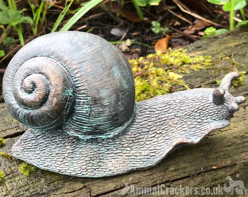 Set of 2 aged bronze effect resin Snail ornaments, garden pond decoration