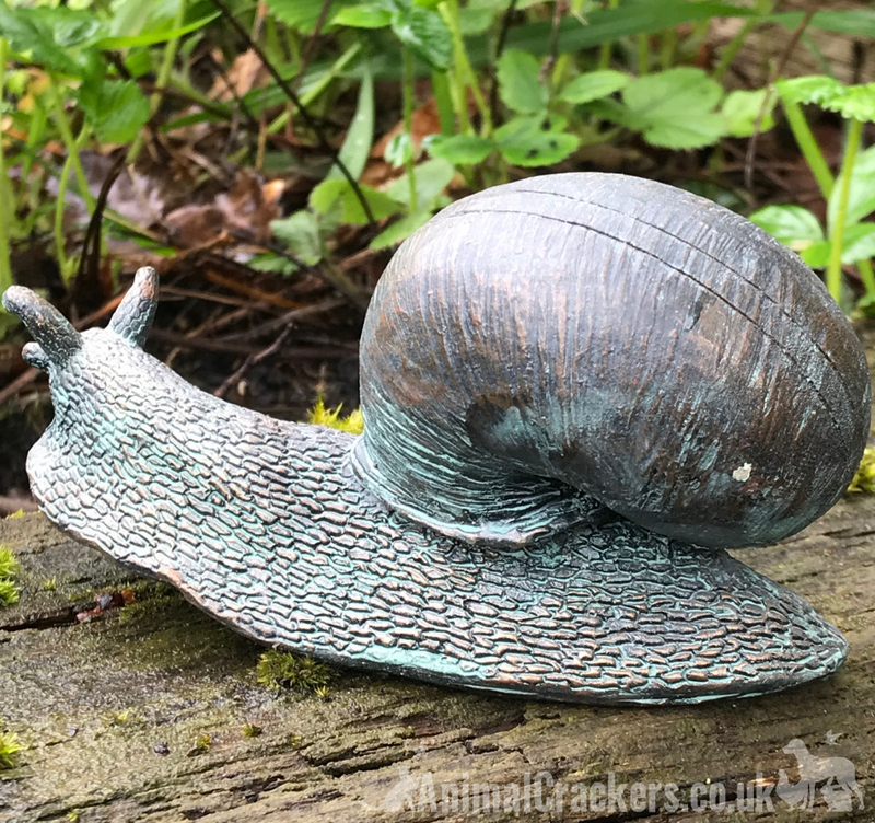 Set of 2 aged bronze effect resin Snail ornaments, garden pond decoration