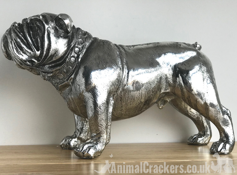 Large 26cm Silver Bulldog Ornament Sculpture Figurine Decoration dog lover gift