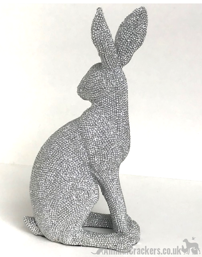 25cm Glitzy silver glittery diamante sparkle Hare ornament figurine, from Leonardo