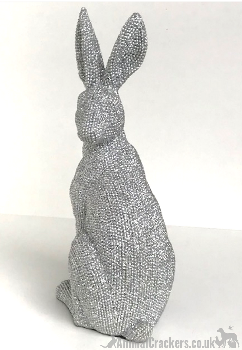 25cm Glitzy silver glittery diamante sparkle Hare ornament figurine, from Leonardo