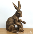Large (25.5cm high) Leonardo Reflections Bronzed range bronze effect Hare with Baby ornament figurine in quality gold gift box