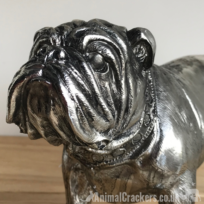 Large 26cm Silver Bulldog Ornament Sculpture Figurine Decoration dog lover gift