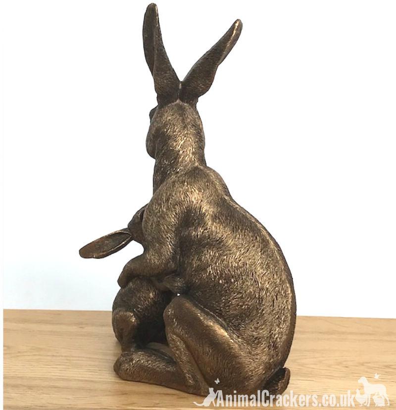 Large (25.5cm high) Leonardo Reflections Bronzed range bronze effect Hare with Baby ornament figurine in quality gold gift box