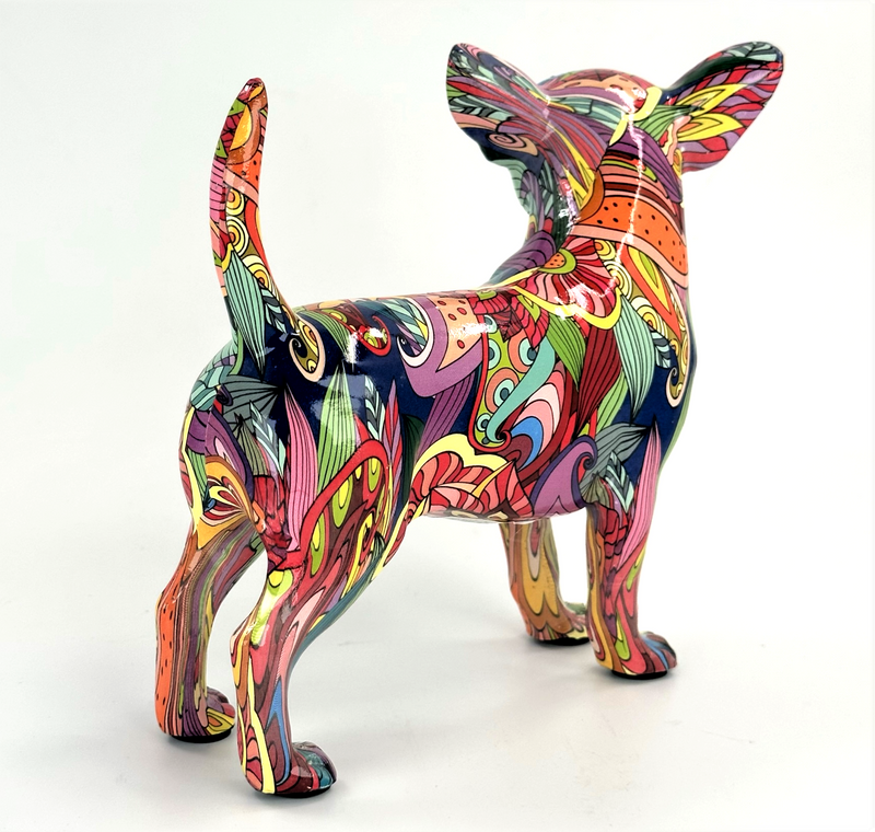 GROOVY ART bright coloured standing Chihuahua ornament figurine, Chihuahua lover gift