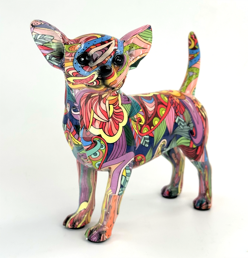 GROOVY ART bright coloured standing Chihuahua ornament figurine, Chihuahua lover gift