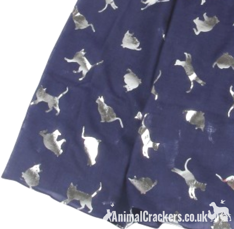 Silver Foil print Cat Scarf Sarong, lightweight cotton mix, choice of colours