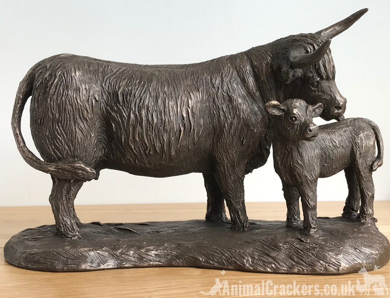 Highland Cow & Calf quality bronze sculpture ornament figurine by Harriet Glen