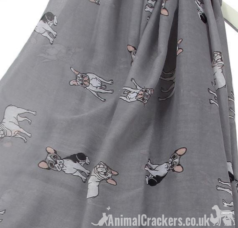 Ladies lightweight French Bulldog Scarf Sarong, cotton mix