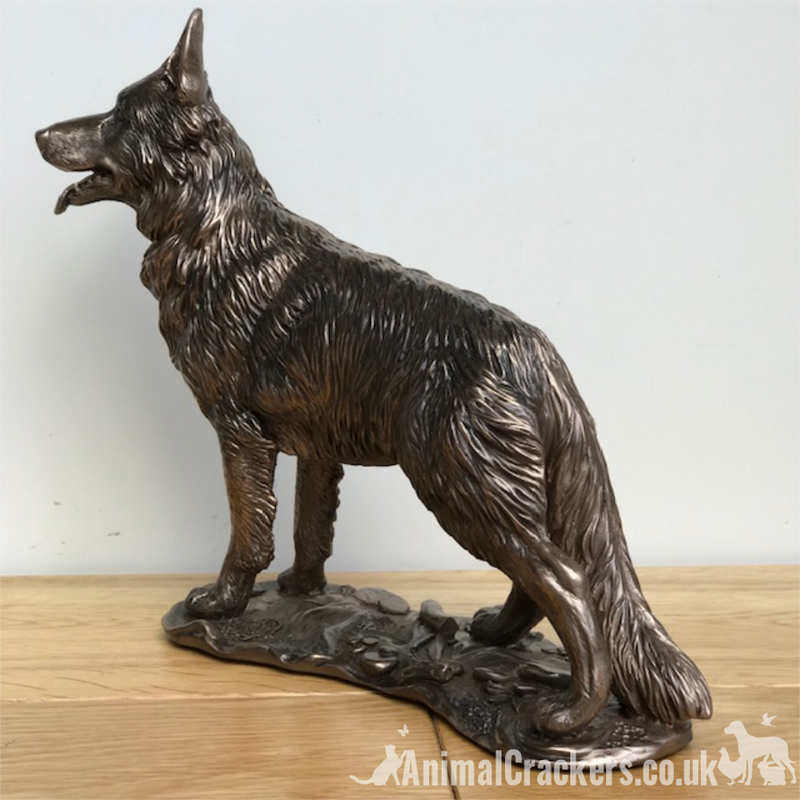 Large (26cm) heavy Cold Cast Bronze German Shepherd ornament figurine, great collectable or Alsatian lover gift