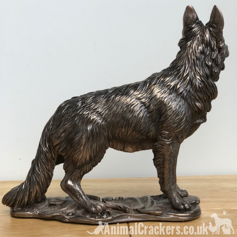 Large (26cm) heavy Cold Cast Bronze German Shepherd ornament figurine, great collectable or Alsatian lover gift