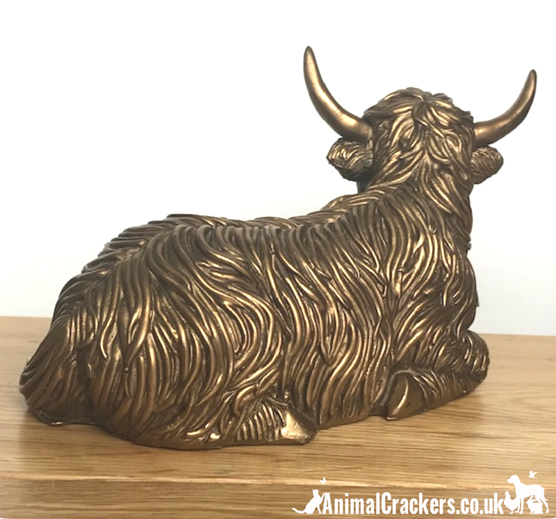 Laying Highland Cow Mother & Calf ornament figurine from the Leonardo Reflections Bronzed range