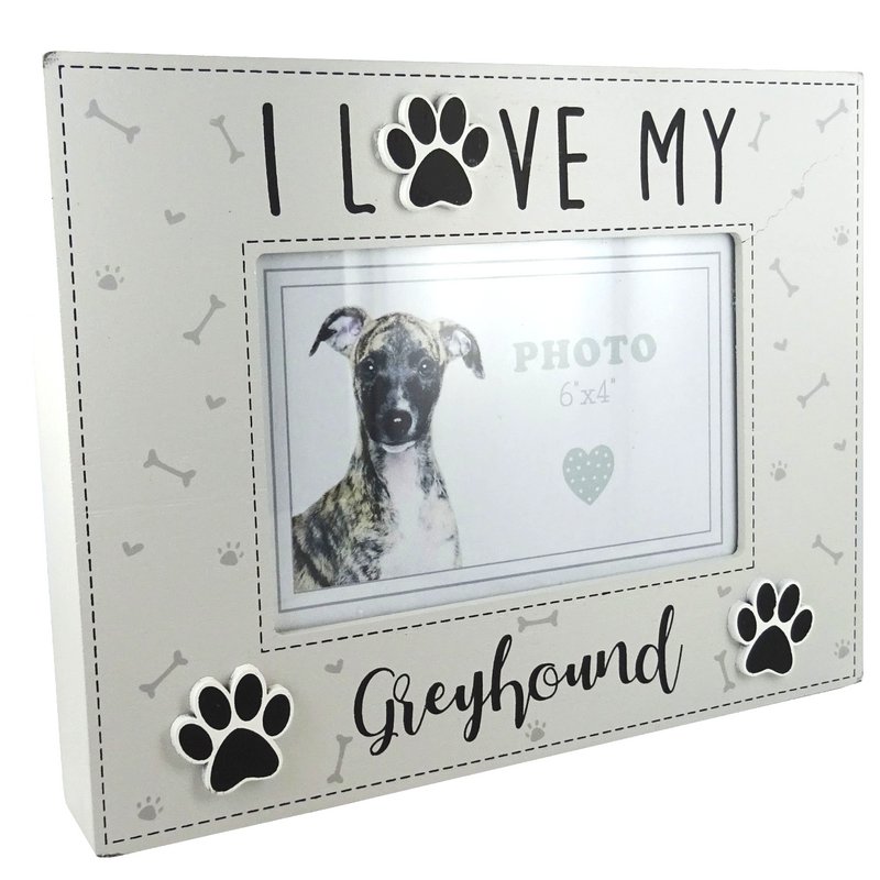 Greyhound photo frame wooden box style picture holder, 6" x 4"