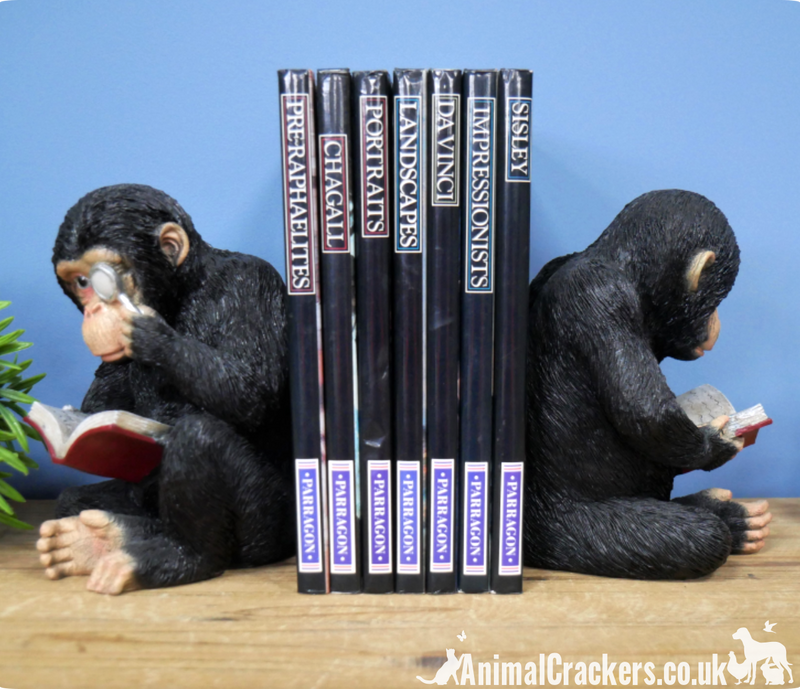 Set of TWO decorative Chimpanzee bookends, will make a great novelty Monkey or Ape lover gift for home or office