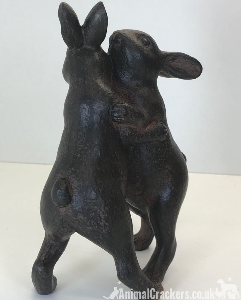 Dancing Rabbits ornament sculpture bronze /clay effect hare bunny lover gift