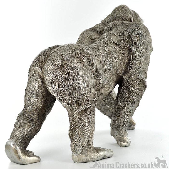 Large 33cm silver effect standing Gorilla ornament