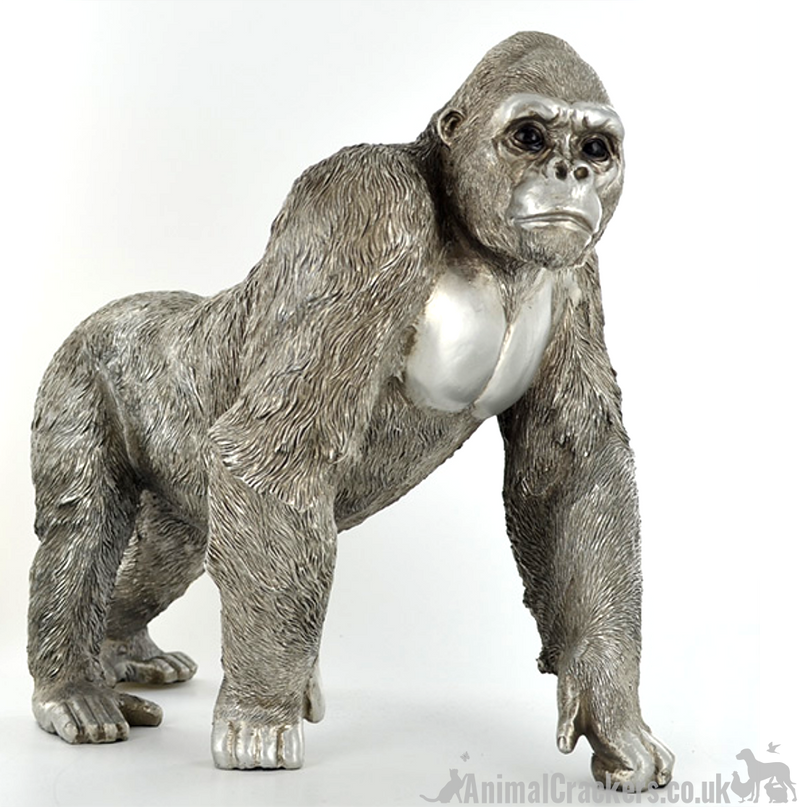 Large 33cm silver effect standing Gorilla ornament