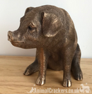Sitting Pig Sow figurine ornament, Leonardo Reflections Bronzed range, gift boxed
