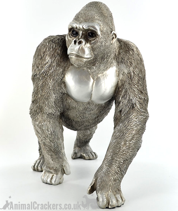 Large 33cm silver effect standing Gorilla ornament