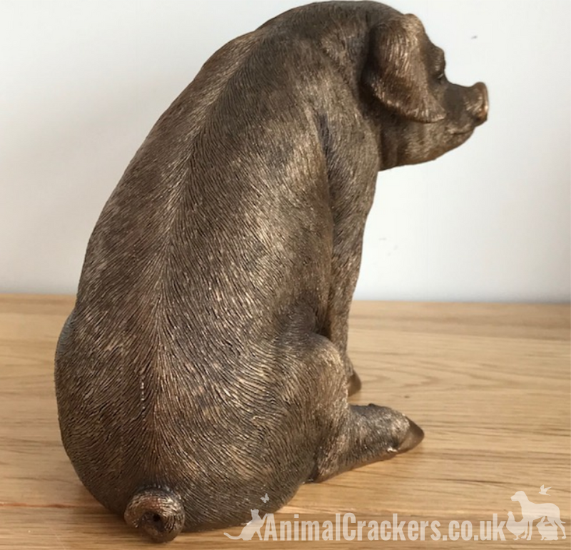 Sitting Pig Sow figurine ornament, Leonardo Reflections Bronzed range, gift boxed