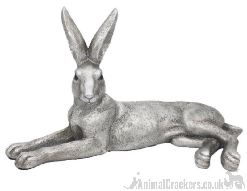 Leonardo Reflections Silver large 26cm laying Hare figurine, gift boxed