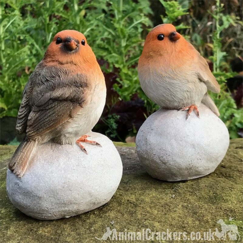 SET OF 2 ROBINS ON STONES indoor or outdoor garden decoration/ornaments, robin lover gift