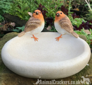 Robin Bird Bath or feeder, aged stone effect bowl with decorative robins. Ideal robin lover gift.