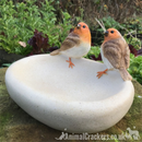 Robin Bird Bath or feeder, aged stone effect bowl with decorative robins. Ideal robin lover gift.