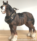 BACK IN STOCK NOVEMBER - Leonardo large (length 22cm) Bay Shire Cart Heavy Horse in harness ornament figurine, gift boxed