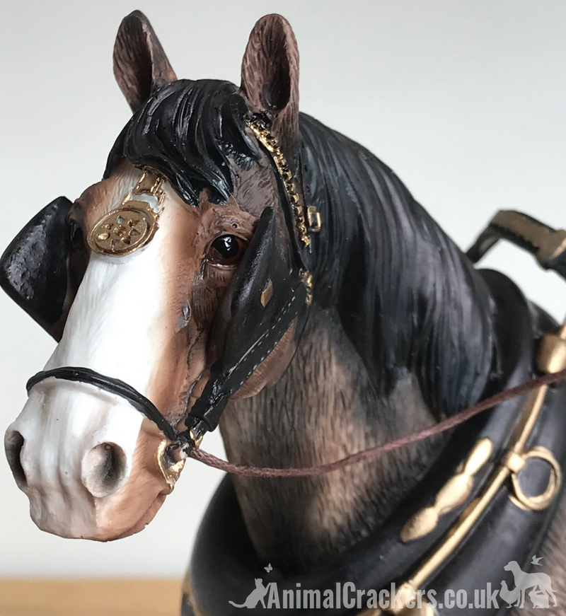 Leonardo large (length 22cm) Bay Shire Cart Heavy Horse in harness ornament figurine, gift boxed