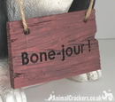 French Bulldog with 'Bone Jour!' play on words sign ornament, novelty Frenchie lover gift