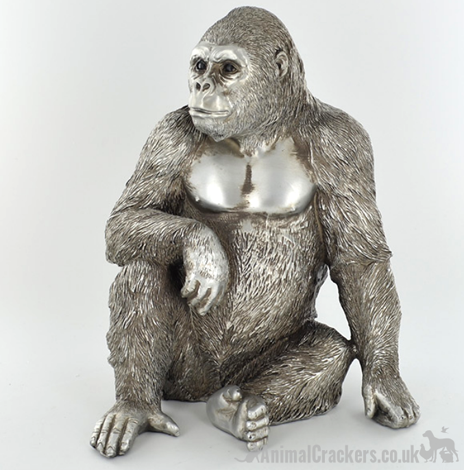 Antique silver effect sitting Gorilla ornament