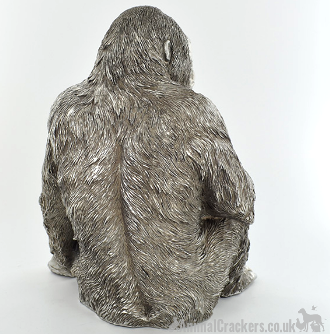 Antique silver effect sitting Gorilla ornament