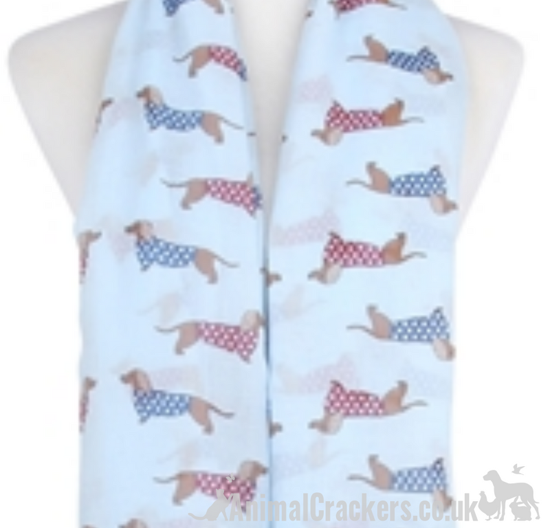 Ladies lightweight Dachshund in spotted coat print Scarf Sarong in choice of colours, great Sausage Dog lover gift!