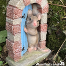 Cute Mouse in doorway fairy garden decoration (Blue Door)