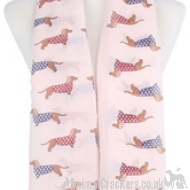 Ladies lightweight Dachshund in spotted coat print Scarf Sarong in choice of colours, great Sausage Dog lover gift!