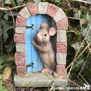 Cute Mouse in doorway fairy garden decoration (Blue Door)