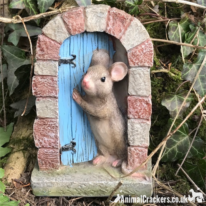 Cute Mouse in doorway heavy resin fairy garden door ornament decoration, mice lover gift
